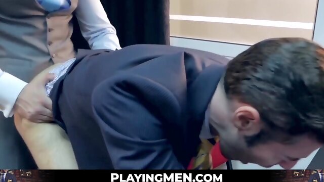 PlayingMen.com - Executive has his rock hard prick slobbered on and his culo drilled with passion