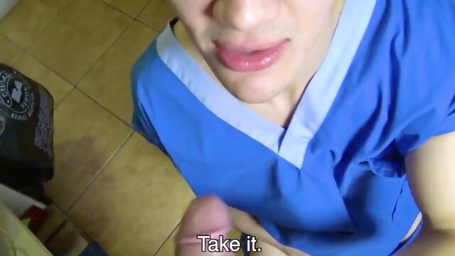 Warm first-timer Male Latino Nurse Twink Paid Cash To Fuck point of view