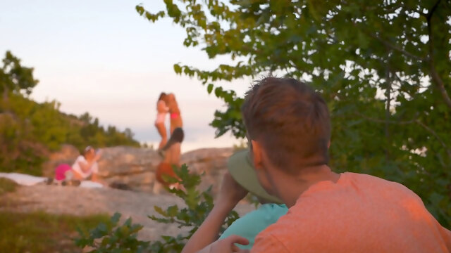 Friends on a Hike Excel to Fuck Each Other in Group Sex