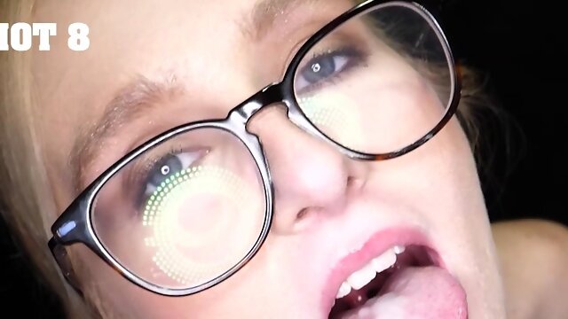 Blonde camgirl Audrey Madison gets hot cum in her mouth through a gloryhole