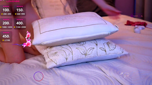 Your Mia in a Summer Dress on the Bed with a Dildo