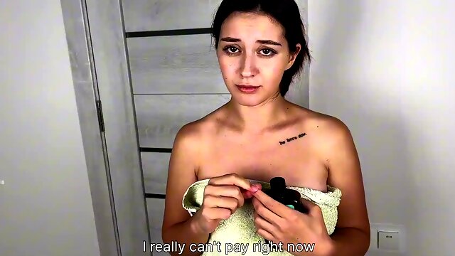 A poor college student cant pay for rent so she pays with her pussy