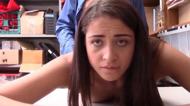Teenage latin little tits Avi Love caught stealing fucked in bum by security guard