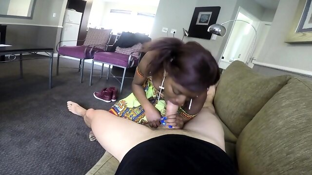 Amateur Black Slut Sloppy Sucks Cock POV