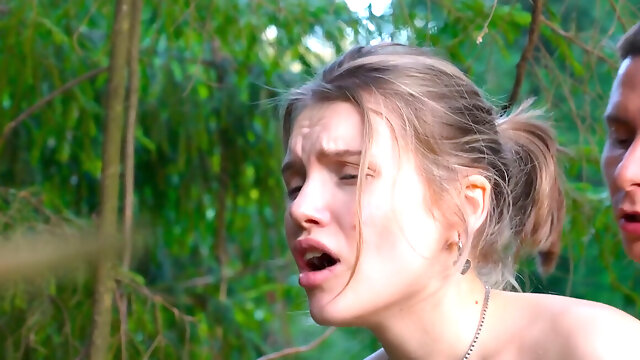 Pleasurable teen gets tight pussy creampie in public