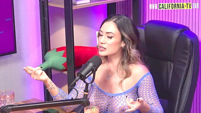 Mind-blowing thick lady and Naughty Japanese Girl Make Out on the California TV Podcast