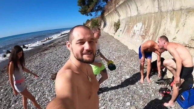 4 Cocky Guys Cum all Holes of Bitches on the Beach