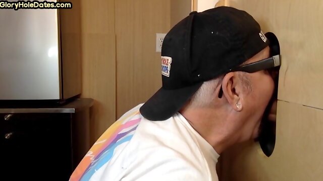 Moustache gray DILF deep throating off firm gloryhole pipe