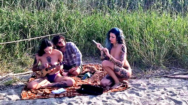 Spin The Bottle Game On The Beach -unforgettable Holiday Sex W. Two Stunning Girls English Subtitles