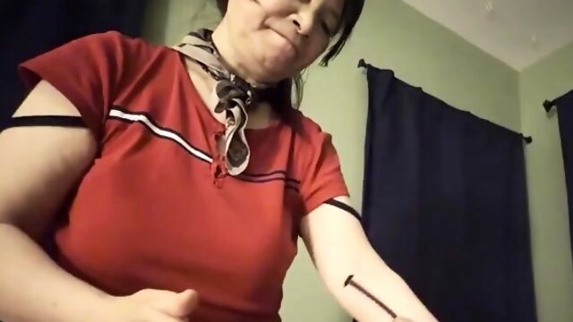 Hot brunette amateur MILF rides hubbys cock