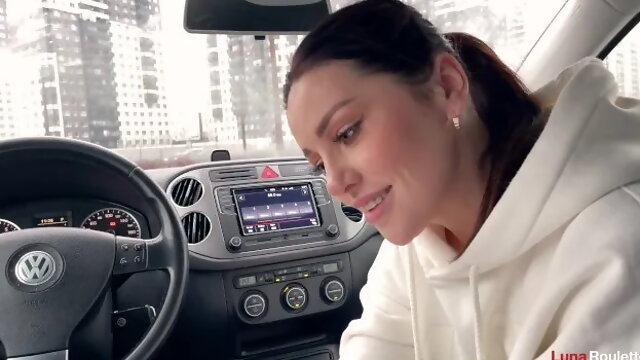 Hot Blowjob in the Parking Lot with Cum Swallowing