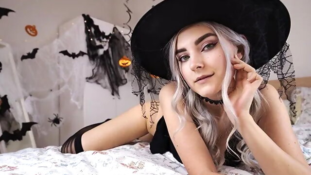 Cute Horny Witch Gets Facial and Swallows Cum