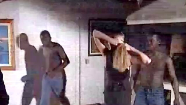 Multiple men gangbang blonde