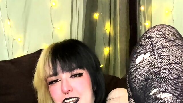 Busty curly brunette with big boobs fucks on couch