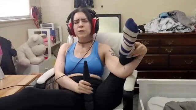 Cumming to Music with Headphones on