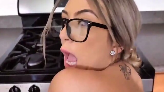 Kat Diors makes coffee in the kitchen and flashes off her curvaceous figure. her sonny quickly grabs her and embarked hardcore her juicy cougar vulva