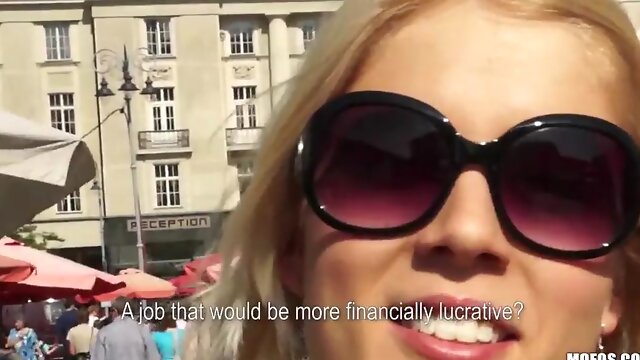 Blonde czech exhibitionist juggles her brilliant ass on a big-dick