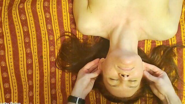 Tits massage with an olive lubricant. squashing them elastic and wet