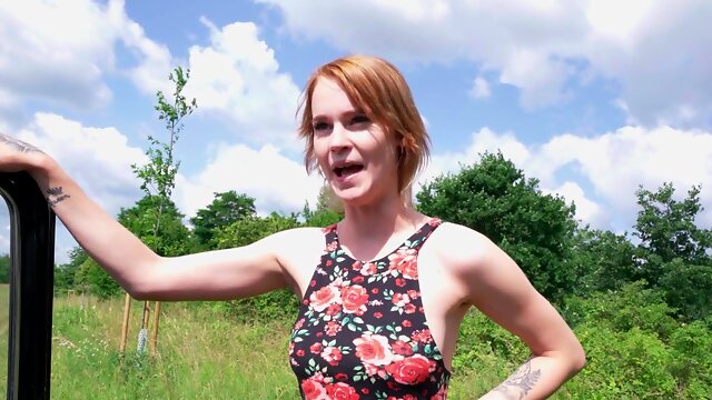 Redhead slut Ariela Donovan gets fucked in the backseat of a car