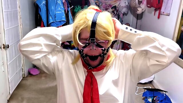 Shemale Bondage, Tied Balls, Office, BDSM