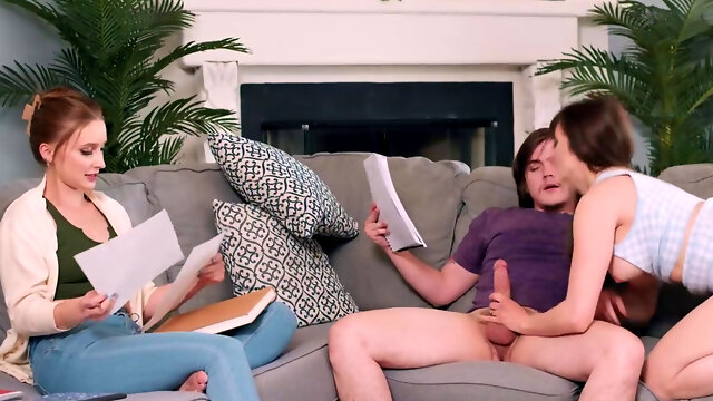 Divine busty brunette gets fucked hard as her friend watches