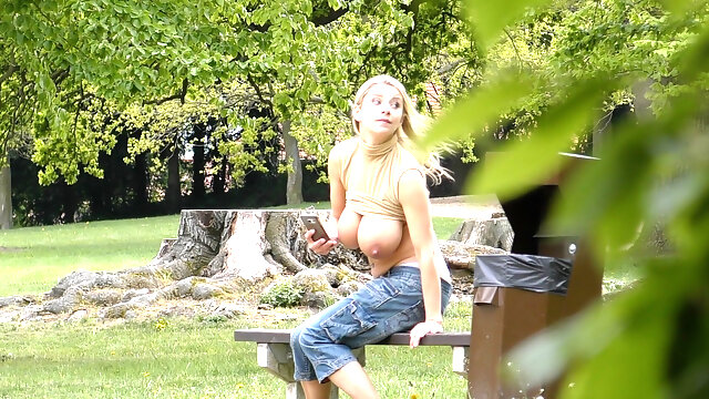 Watch Me From Behind Trees When I Make Naked in Park and Milking My Boobs