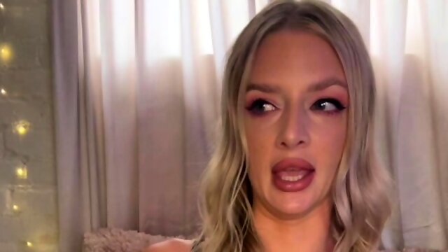 Non stop blonde with big boobs cock jerks off on the bed