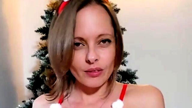 JOI Christmas whore Milady rides rubber penis and splash