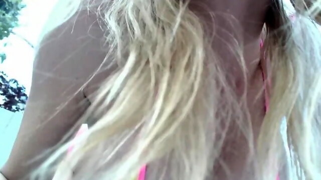 Big boobd oiled up outside