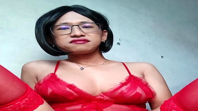Asian Shemale Masturbation, Indonesian, Homemade