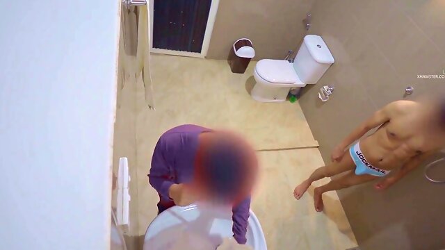 I take off all cloths and showcase my trouser snake to my fresh roommate when he washes his face