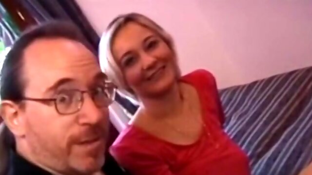 Blonde chick doggy styled retro amateur tits jizzed by old guy