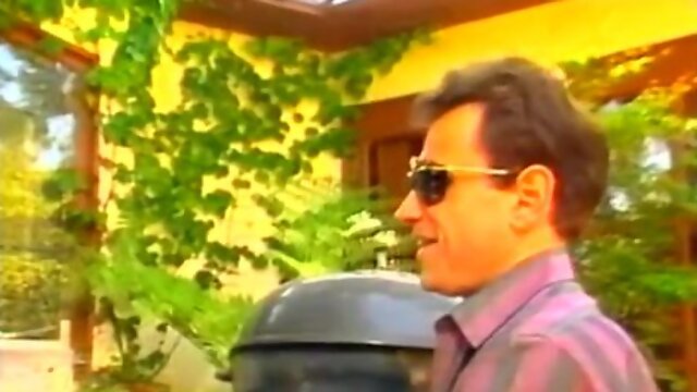 Blonde threesome in garden