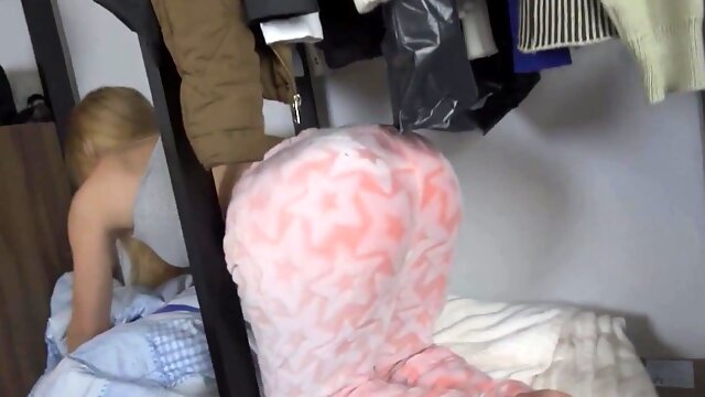 Blonde stepsis gets her tight ass drilled while trapped in the closet