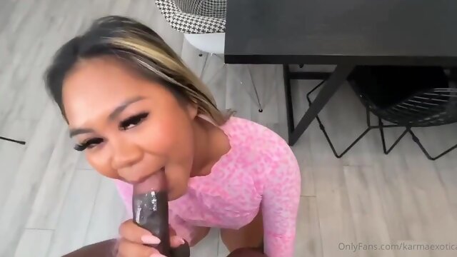 First-Timer, Chinese honey with a grubby mind is deepthroating a black wood and getting pummeled stiff