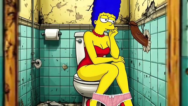 The Simpsons Porn Parody: Sexy Cheating Wife Marge Lets a Black Dude Fuck Her In The Public Toilet