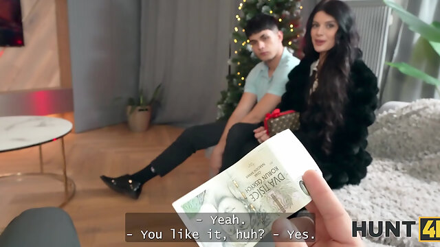 Christmas cuckolding with a girl who looks TOO hot to handle