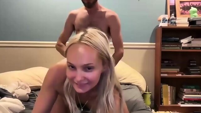 Teen blonde with small tits get facial after hard pounding l