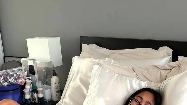 Hot busty Asian babe in skirt solo pussy penetrating with a fuck machine