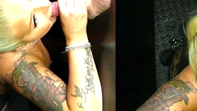 London Rose gets a hot load in her mouth through a glory hole.