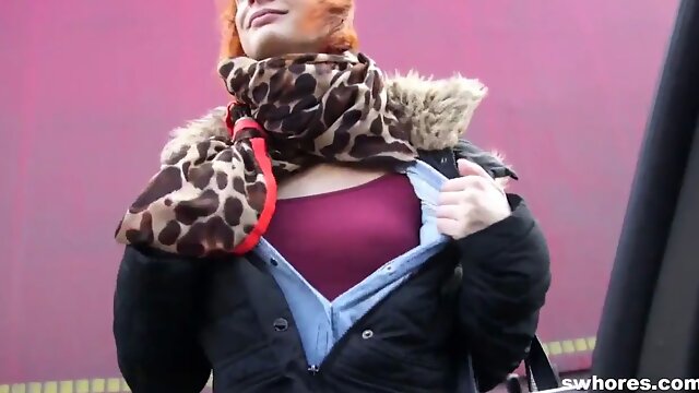 Amateur redhead street whore loves outdoor cock sucking