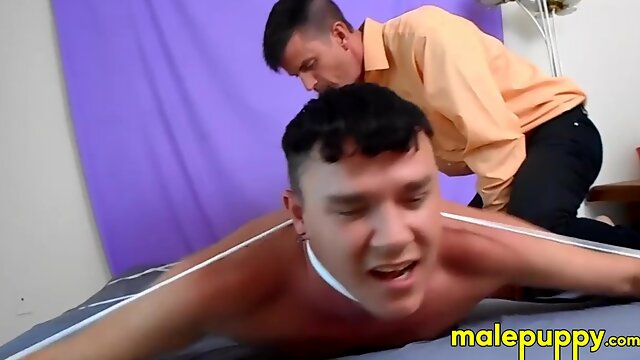 Kinky landlord Jeff Drizzle delivers punishment on young Leo Blue for not paying rent