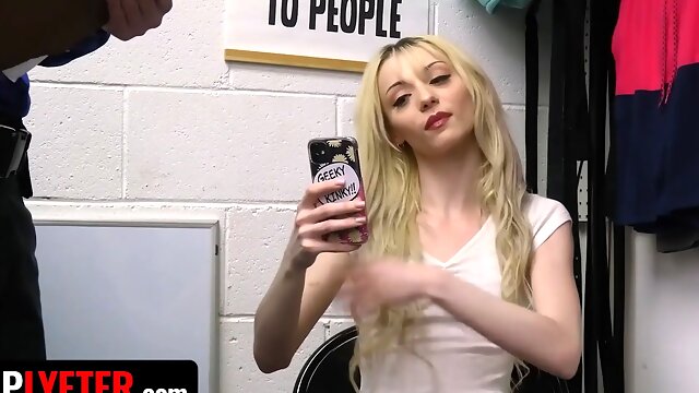 Pretty blond suspect ceceLia Taylor detained for strip search in the backroom - shoplyfter