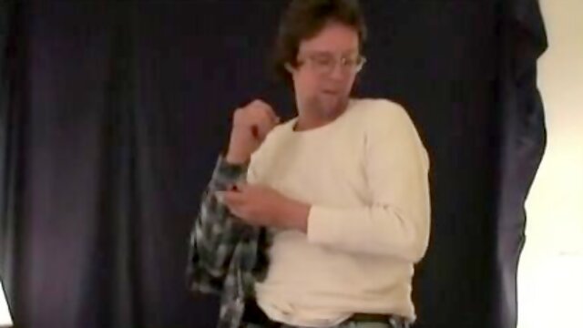 Glasses boy plays with his spear and ball sack solo