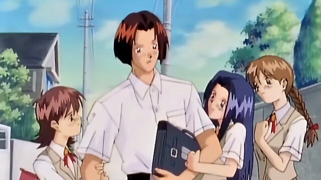 Busty anime teen screams as she drips