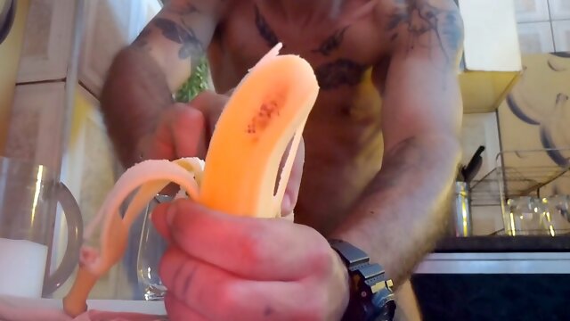 Solo gay dude Bananaxxxboy gets off and fills a cup with cum