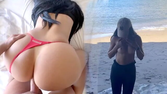 Beach Adventure. Perfect Tits & Big Ass Exposed in Public gets Fucked after T...