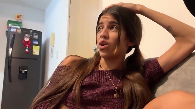 Im Watching Tv In Our Parents Living Room, And My Cute, Lascivious Stepsister Comes Over To Screw Me Whilst No Ones Home