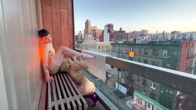 Crazy Public Orgasm on Highrise Balcony