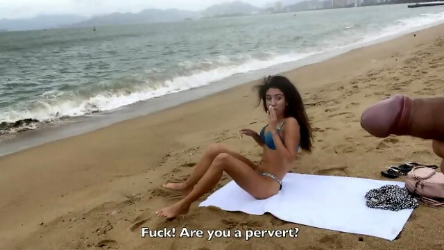 Babe Can I Cum on Your Tits? - Public Cock Flashing on the Beach